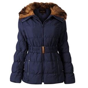 Navy Belted Puffer Coat